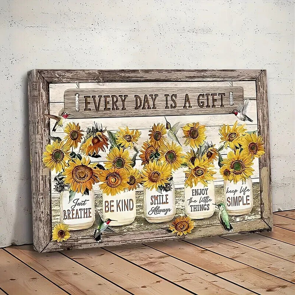 Every Day Is A Gift Motivational Canvas Print Framed 11.8" x 15.7" Wall Art NEW! Home & Garden:Home Décor:Posters & Prints Style Your Walls